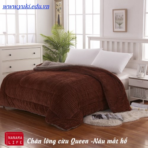 chăn lông cừu nanara queen màu nâu mắt hổ