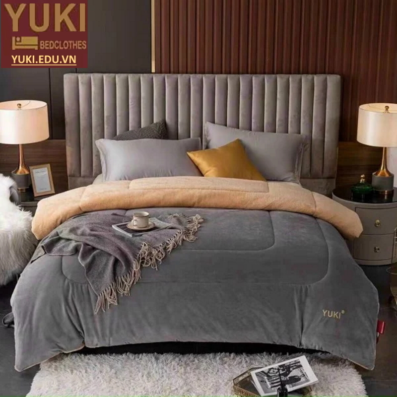 Chăn lông cừu nhật bản Yuki Classic màu Xám