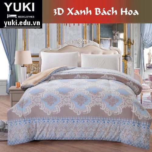 chăn lông cừu yuki 3D xanh bách hoa